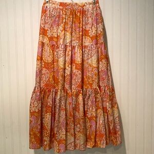 Emily Vandenbergh Paisley 100% Cotton Elastic Waist Maxi Skirt Size 6-8 …